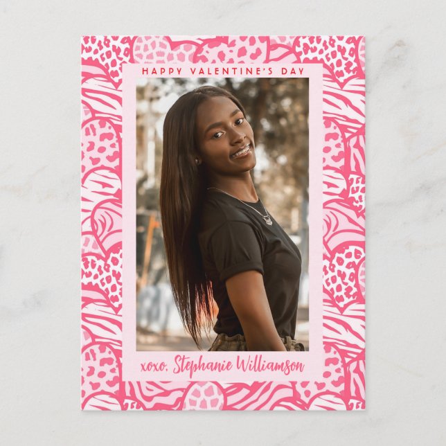Happy Valentines Day Blush Pink Jungle Heart Photo Holiday Postcard (Front)