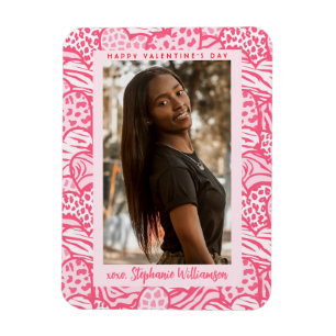 Happy Valentines Day Blush Pink Jungle Heart Photo Magnet