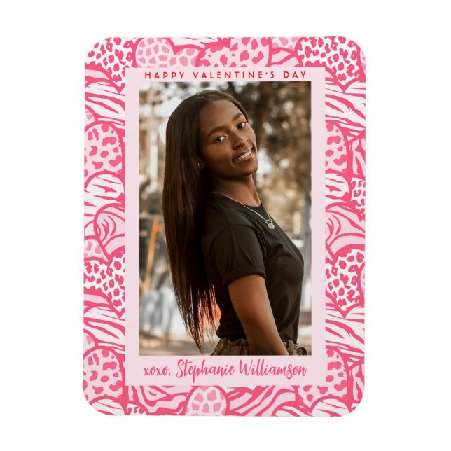 Happy Valentines Day Blush Pink Jungle Heart Photo Magnet (Vertical)