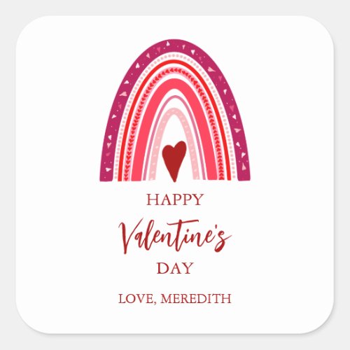 Happy Valentines Day Boho Rainbow  Hearts Square Sticker