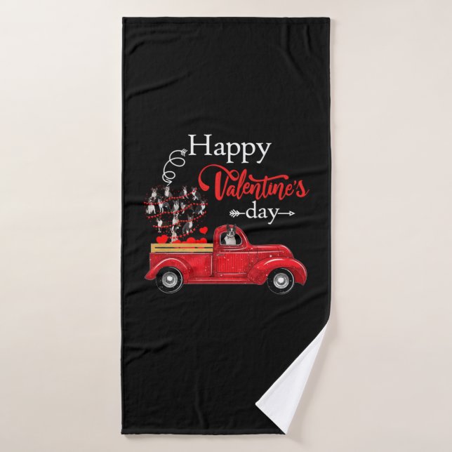 Happy Valentine's Day Boston Terrier Dog Bath Towel (Bath Towel)