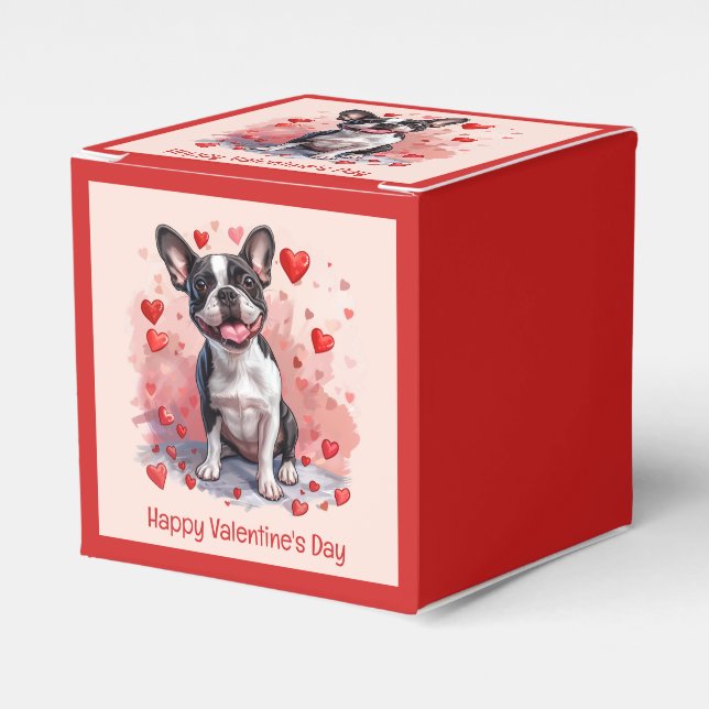 Happy Valentines Day Boston Terrier Dog Favor Boxes (Front Side)