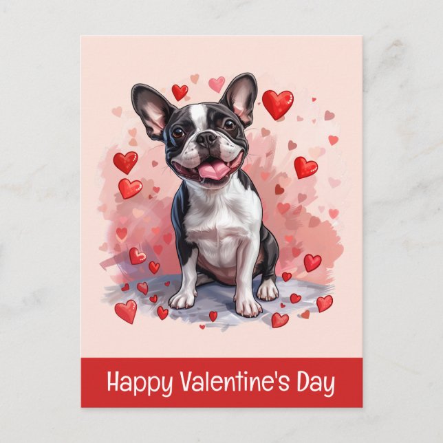Happy Valentines Day Boston Terrier Dog Postcard (Front)