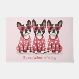 Happy Valentines Day Boston Terrier Dogs Doormat