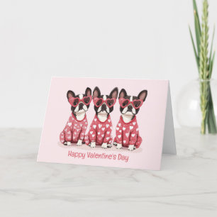 Happy Valentines Day Boston Terrier Dogs Holiday Card