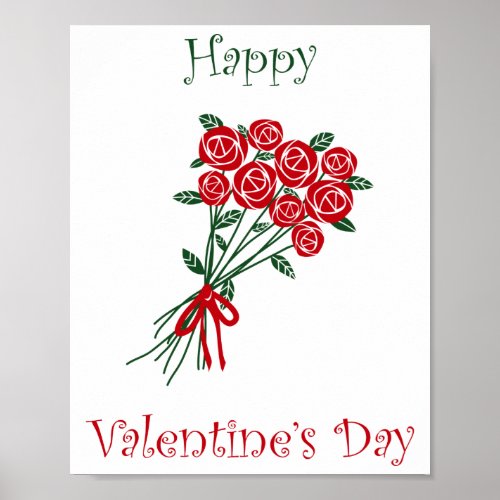 Happy Valentines Day Bouquet Of Red Flowers Poster