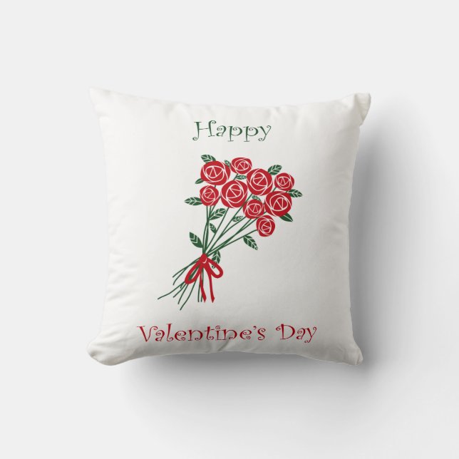 Happy Valentines Day Bouquet Of Red Flowers Throw Pillow (Front)