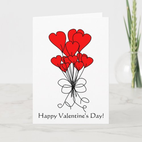 Happy Valentines Day Bouquet of Red Heart Flowers Holiday Card