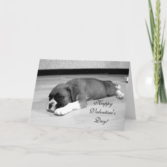 Happy Valentine's Day Boxer Dog Greeting Card (Front)
