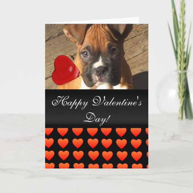 Happy Valentine's Day Boxer dog hearts Card (Front)