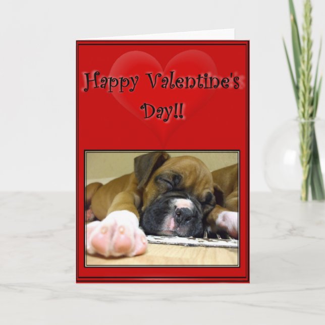 Happy Valentine's Day Boxer puppy Holiday Card (Front)