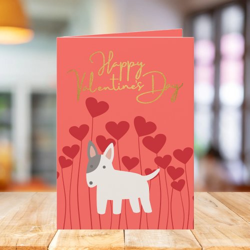 Happy Valentines day bullterrier with hearts  Holiday Card