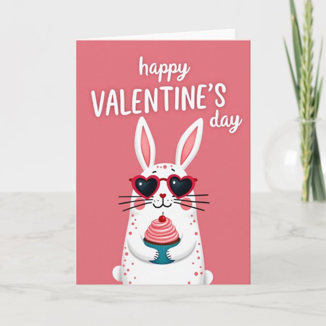 Happy Valentines Day Bunny Cupcake Card (Front)