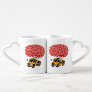 Happy Valentine's Day Bus with Owl Coffee Mug Set