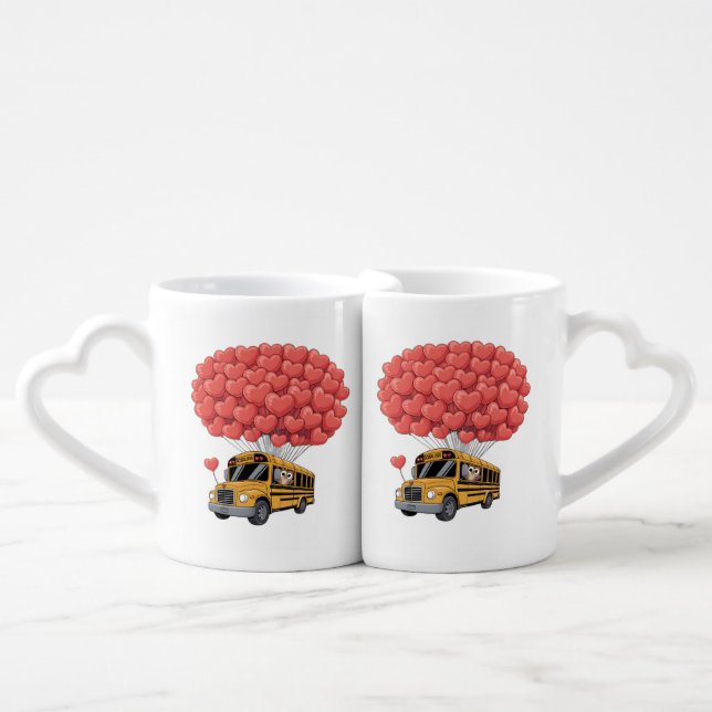 Happy Valentine's Day Bus with Owl Coffee Mug Set (Front Nesting)