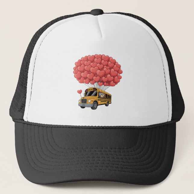 Happy Valentine's Day Bus with Owl Trucker Hat (Front)