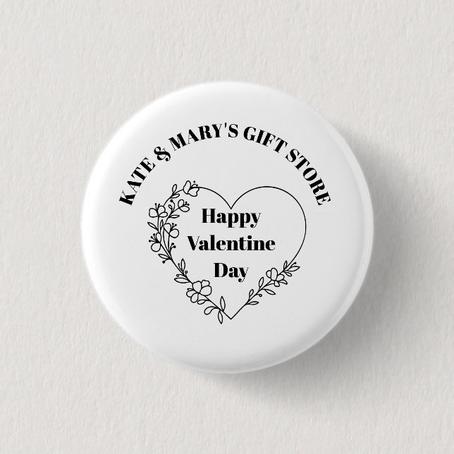 Happy Valentine's Day Business Name  Button (Front)