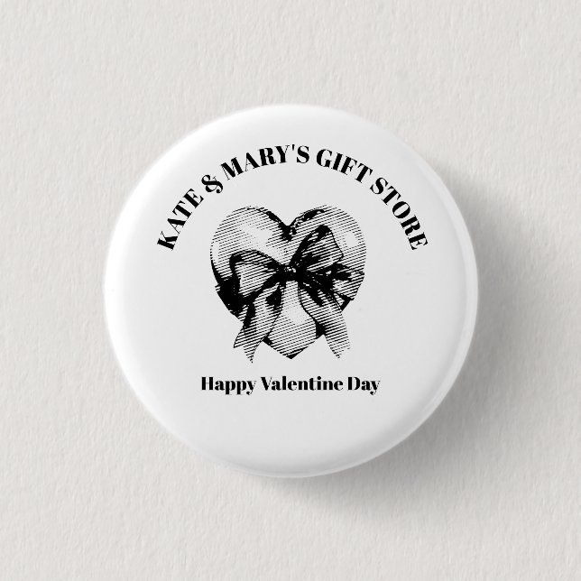Happy Valentine's Day Business Name  Button (Front)