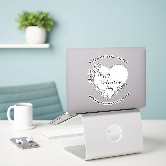 Happy Valentine's Day Business Name Website Sticker (Laptop On Desk)