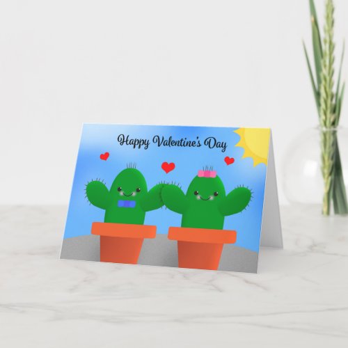 Happy Valentines Day Cactus Illustration Humor  Holiday Card