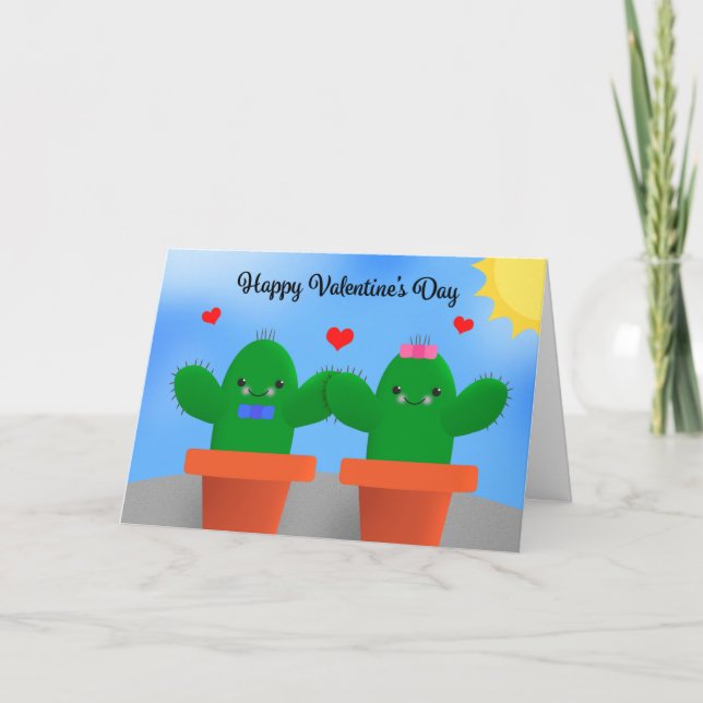Happy Valentine's Day Cactus Illustration Humor  Holiday Card (Front)