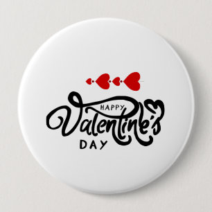 Happy Valentines Day calligraphy Red Hearts Arrows Button
