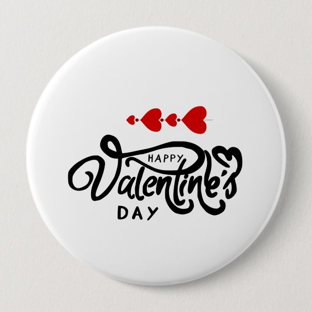 Happy Valentines Day calligraphy Red Hearts Arrows Button (Front)