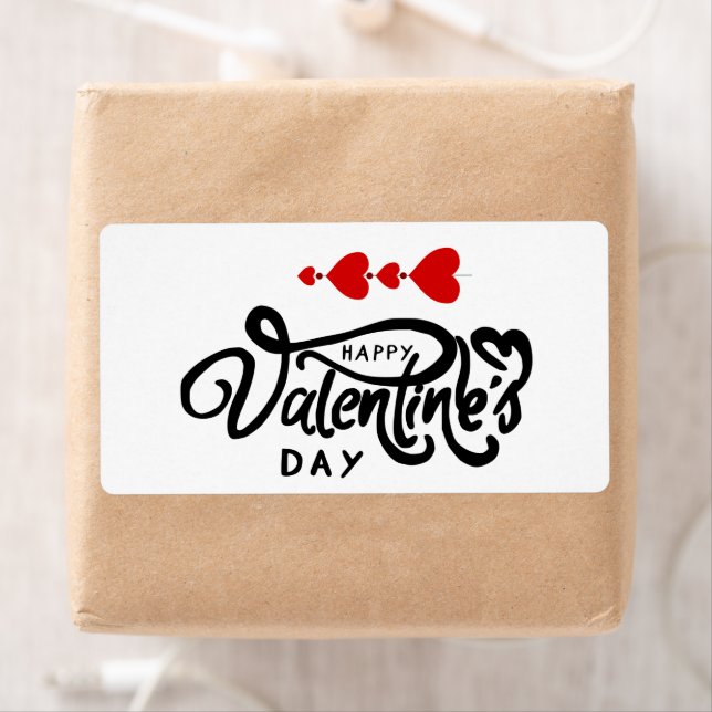 Happy Valentines Day calligraphy Red Hearts Arrows Label (Insitu)