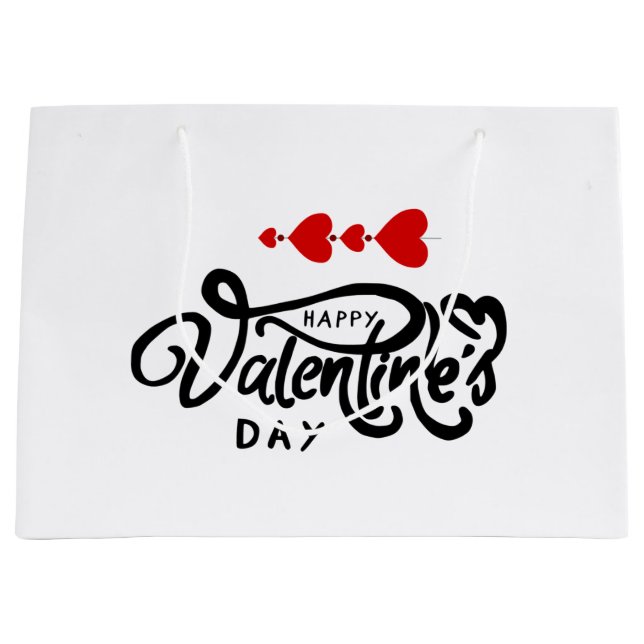 Happy Valentines Day calligraphy Red Hearts Arrows Large Gift Bag (Front)