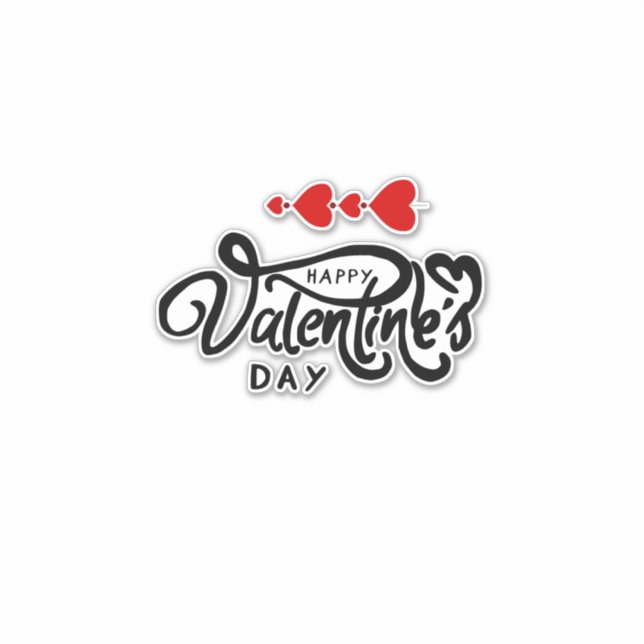 Happy Valentines Day calligraphy Red Hearts Arrows Sticker (Front)