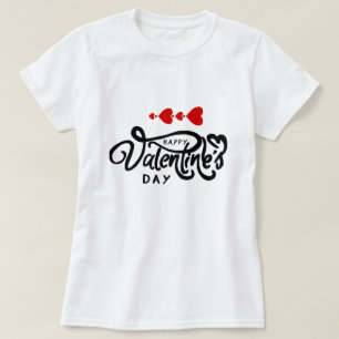 Happy Valentines Day calligraphy Red Hearts Arrows T-Shirt