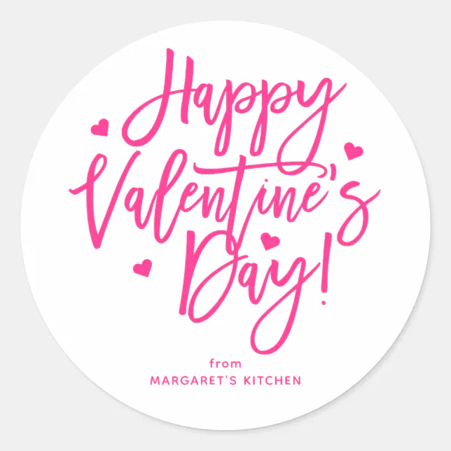 Happy Valentine's Day Calligraphy Script Classic Round Sticker | Zazzle