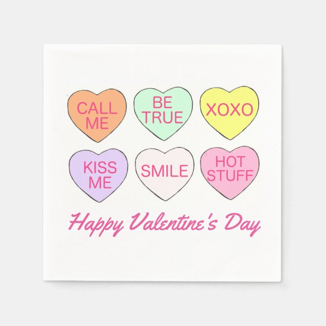 Happy Valentine's Day Candy Conversation Hearts Paper Napkins (Front)