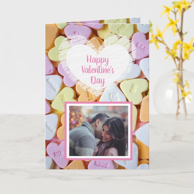 Happy Valentine's Day Candy Hearts Photo Card (Yellow Flower)