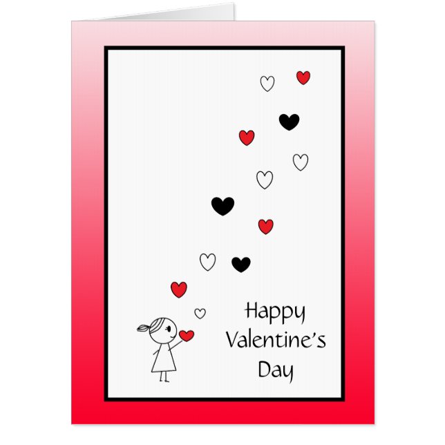 Happy Valentine's Day Card Girl Throwing Hearts (Front)