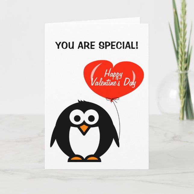 Happy Valentines day card | penguin and balloon (Front)