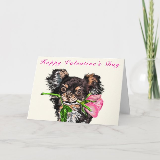 Happy Valentine's Day Card Puppy with Rose Love (Front)