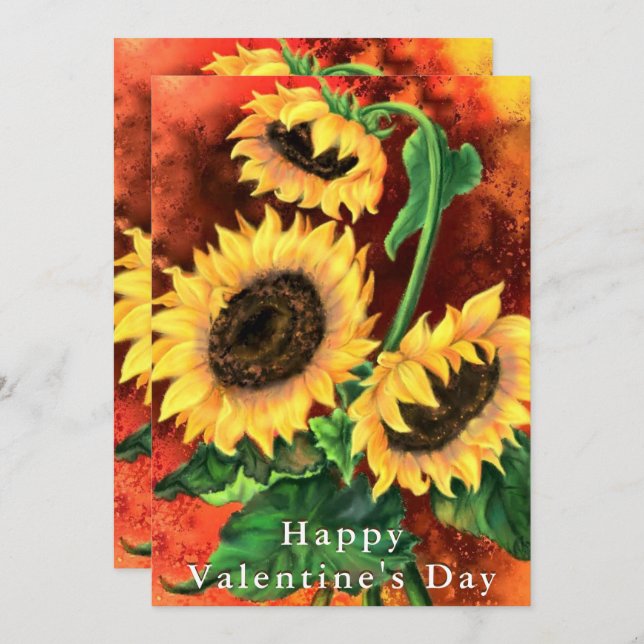 Happy Valentine's Day Card with Sunflowers (Front/Back)