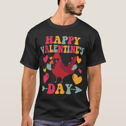 Happy Valentines Day Cardinal Heart Love Groovy T_Shirt