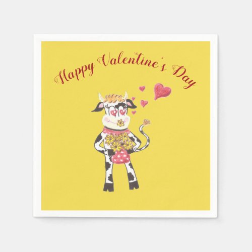Happy Valentines Day cartoon cow napkins