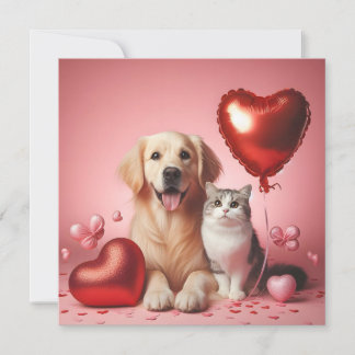 Happy Valentine's Day cat and dog Holiday Card