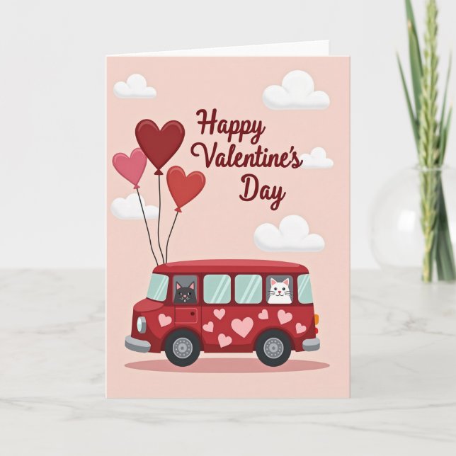 Happy Valentines Day Cat Bus Card (Front)