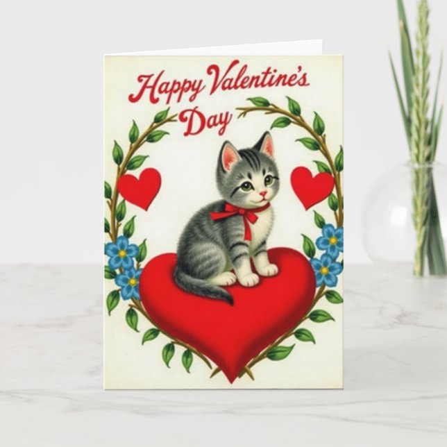 Happy Valentines Day Cat Card (Front)