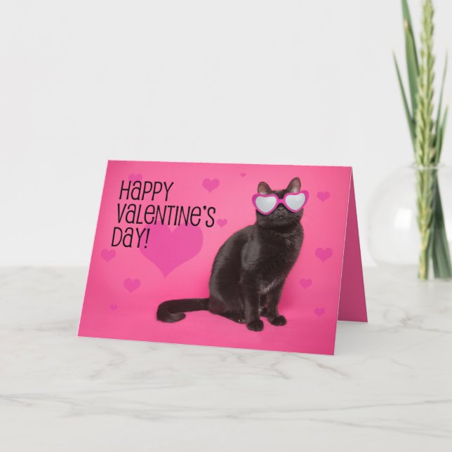 Happy Valentine's Day Cat in Glasses Humor Holiday Card (Front)