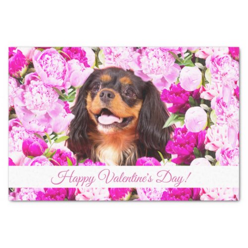 Happy Valentines Day Cavalier King Charles Peony Tissue Paper