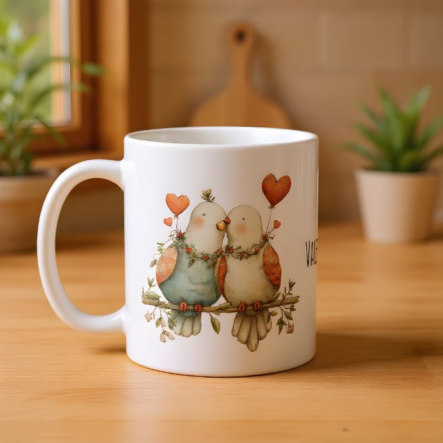 Happy Valentine's Day Charming Love Birds Coffee Mug (Creator Uploaded)
