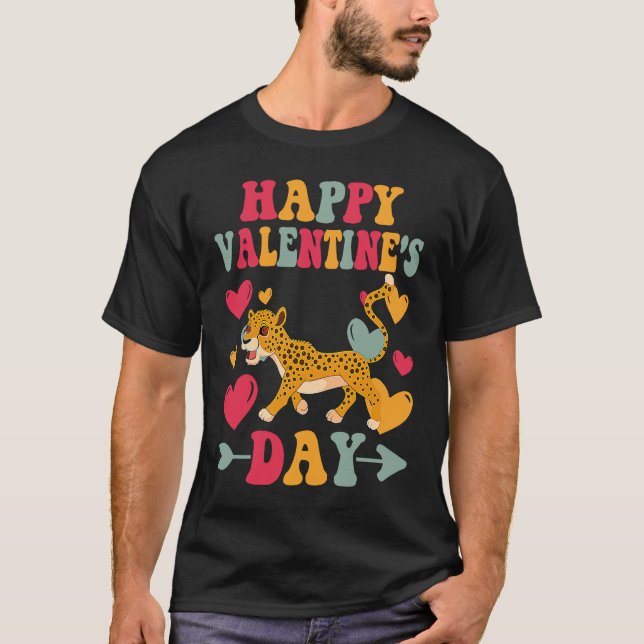 Happy Valentines Day Cheetahs Heart Love Groovy T-Shirt (Front)