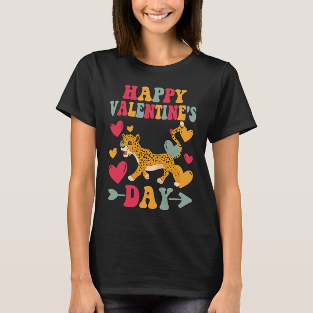 Happy Valentines Day Cheetahs Heart Love Groovy T-Shirt (Front)
