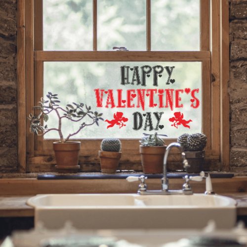 Happy Valentines Day Cherub Hearts Window Cling