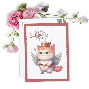Happy Valentines Day Chibi Angel Winged Cat  Holiday Postcard